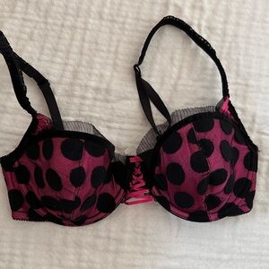 Felina Black and Pink Polka Dot Bra